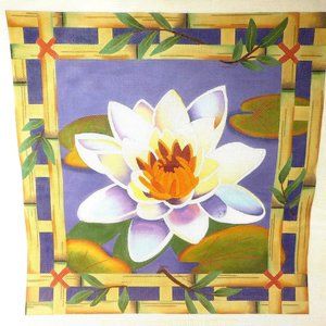 Large New Vintage Water Lily Flower Needlepoint Canvas Hand Painted Waterlily